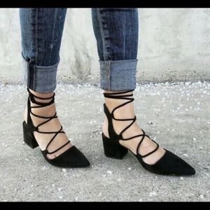 Zara black lace up block heels